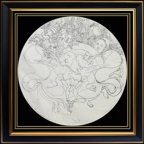 Guillaume Azoulay Large Original Drawing Study Aries Ram Zodiac Signed Artwork