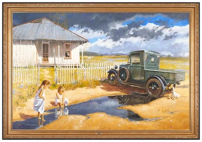 George Hallmark Original Oil Painting On Board Signed Landscape Western Large