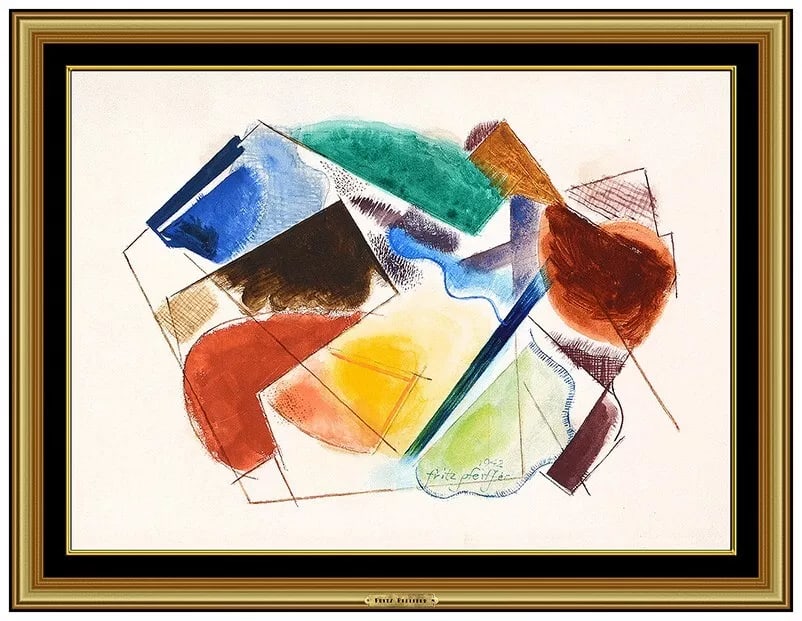 Fritz Pfeiffer Original Pastel Oil Painting Signed Abstract Framed Artwork Sbo (1 of 5)