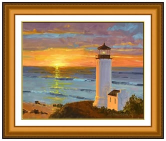 Lindsay Dawson Original Oil On Canvas Painting Signed Lighthouse Seascape Art