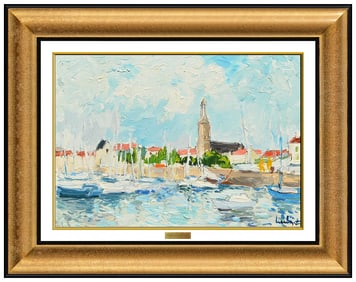 Fernand Herbo Original Signed Oil Painting Harbor Landscape Board Framed