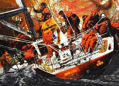 Stephen Holland America's Cup Sailing Signed Giclee on Canvas