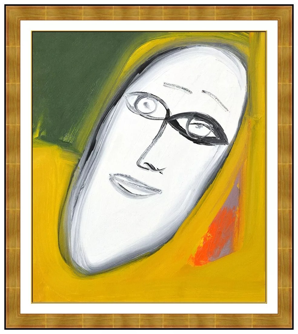 Jamali Rare Original Signed Oil Painting Portrait Head Canvas Framed: This lot includes:Gallery COA & free domestic shipping (*insurance and international shipping for an additional charge)Artist: JamaliTitle: On TiltMedium: oil painting on canvasSize: 16” x 14&rd