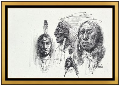 Don Crowley Original Signed Drawing Portrait Native American Framed