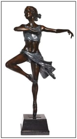 Benson Landes Signed Full Round Bronze Sculpture Ballerina Pirouette Framed