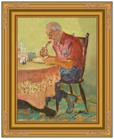 Cecil Crosley Spike Bell Original Signed Oil Painting Portrait Board Framed