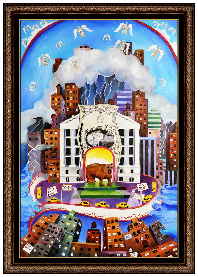 Linnea Pergola Large Original Signed Acrylic Painting Modern Cityscape Board (1 of 5)