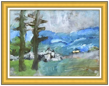 Karl Stark Original Signed Gouache Painting Mountain Landscape Framed