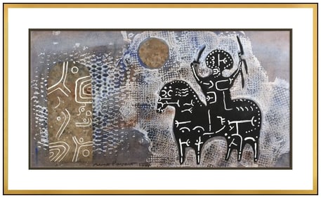 Max Papart Original Signed Mixed Media Painting Cubism Figure Horse Framed