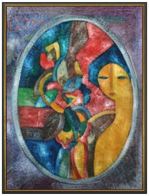 Simon Avissar Original Signed Oil Painting Portrait Canvas Large Framed