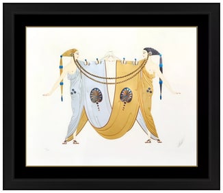 Erte Sisters Signed Embossed Color Serigraph Female Figurative Art Deco