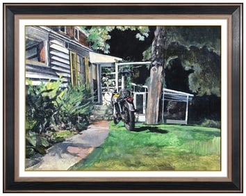 Gordon Ellis Original Signed Oil Painting Landscape Motorcycle Canvas Framed