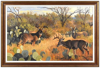 Dave Wade Original Signed Oil Painting Deer Landscape Board Framed