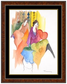 Itzchak Tarkay Original Signed Watercolor Painting Female Figures Framed