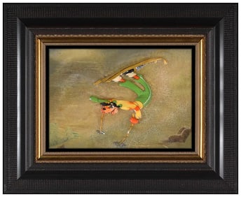 Disney Studios Original Signed Painting On Celluloid Goofy Skiing Framed
