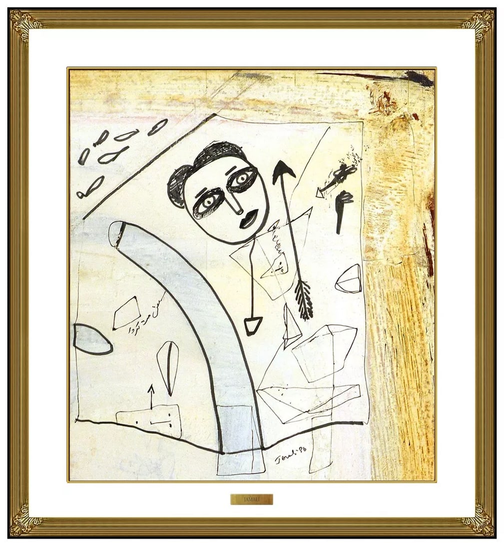 Jamali Original Abstract Portrait Pigmentation Painting on Cork Signed Artwork