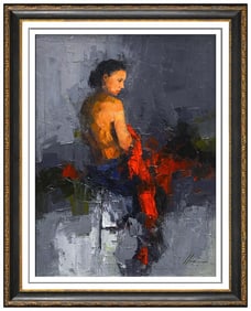 Onyeka Ibe Large Original Female Portrait Oil Painting on Canvas Signed Framed