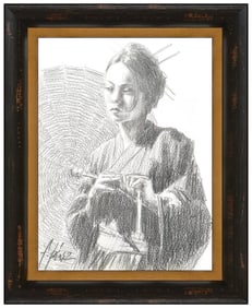 Fabian Perez Rare Original Michiko Female Portrait Drawing Signed Framed Art