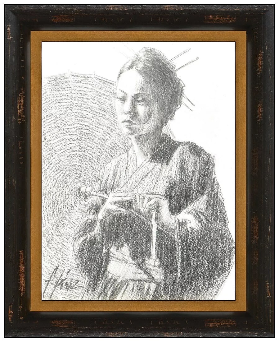 Fabian Perez Rare Original Michiko Female Portrait Drawing Signed Framed Art (1 of 4)