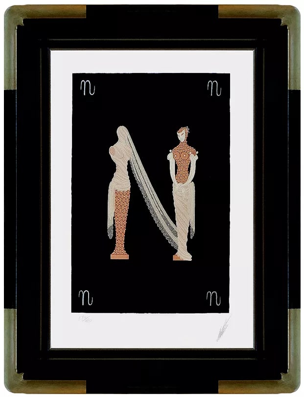 Erte Original Alphabet Letter N Color Serigraph Signed Deco Painting Artwork (1 of 5)
