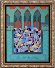 Anatole Krasnyansky Large Cubism Portrait Hand-Embellished Giclee Signed Art