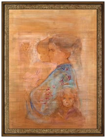 Edna Hibel Large Unique Mother Child Oil Painting Signed Framed Portrait Art