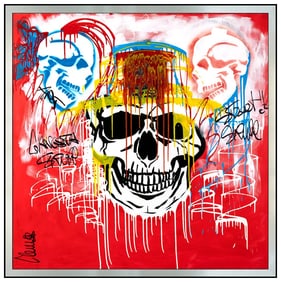 Clem$ Large Original Skulls Acrylic Painting on Canvas Signed Street Pop Art