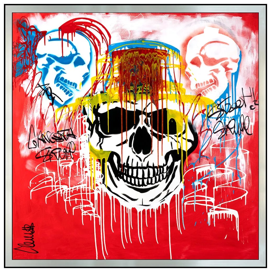 Clem$ Large Original Skulls Acrylic Painting on Canvas Signed Street Pop Art (1 of 6)