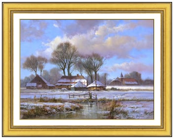 Andre Balyon Original Barn Rural Landscape Oil Painting on Canvas Signed Framed