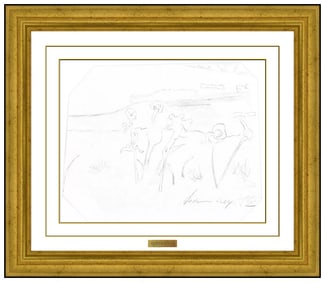 Andrew Wyeth Original Landscape Flower Drawing Signed Framed Authentic Art