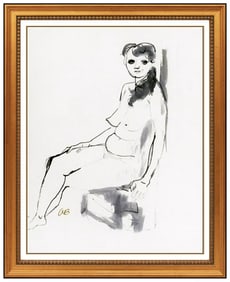 Aaron Bohrod Original Female Portrait Watercolor Painting Signed Framed Art