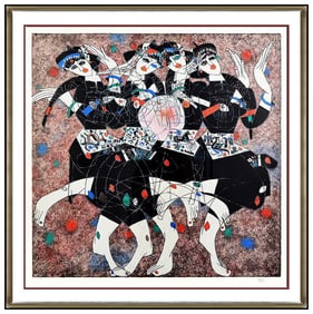 Jiang Tie Feng Moonlight Dance Large Color Serigraph Signed Female Portrait Art