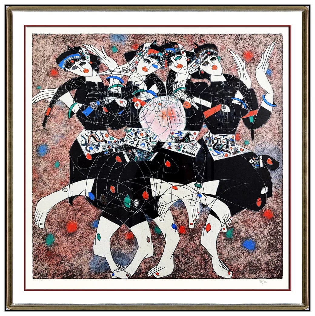 Jiang Tie Feng Moonlight Dance Large Color Serigraph Signed Female Portrait Art (1 of 6)