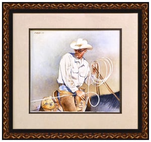 Mark Kohler Original Western Cowboy Watercolor Painting Signed Horse Framed Art