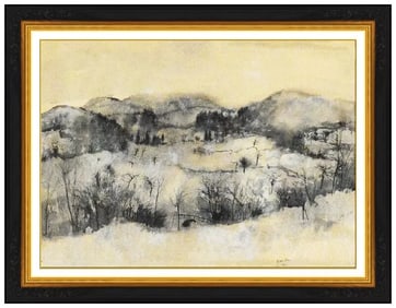 Bernard Gantner Original Winter Landscape Gouache Painting Signed Framed Art