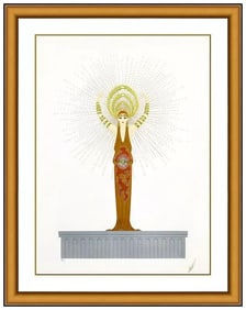 Erte Diana Large Embossed Serigraph Signed Figure Fashion Art Deco Framed