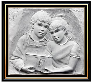 Bill Mack Sharing Children Original Bonded Sand Sculpture Signed Framed Art