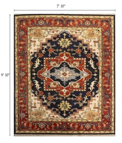 Large Hand Knotted Persain Wool Serapi Style Multicolored Floral Rug - 7'10" x 9' 10"