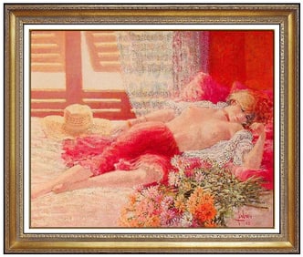 Louis Fabien Original Nude Female Portrait Oil Painting Signed on Canvas