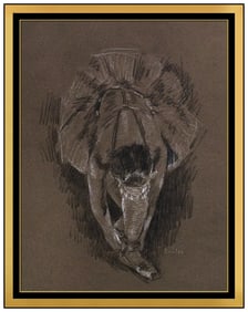 Russell Cowles Original Ballet Figure Charcoal Pastel Painting Signed Framed