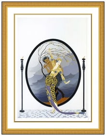 Erte Woman & Satyr Embossed Color Serigraph Signed Art Deco Fashion Framed
