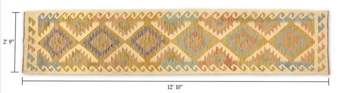 Large Handknotted Wool Persian Tabriz Style Geometric Runner Rug Carpet - 2' 9" x 12' 10"