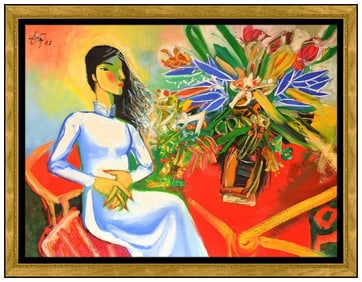 Nguyen Dinh Dung Original Portrait Oil Painting Signed Framed on Canvas