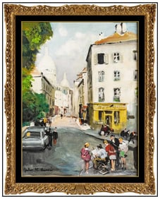 Jules R Herve Original Paris Cityscape Oil Painting Signed Framed on Canvas