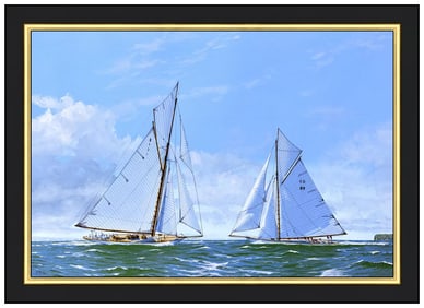 James Miller Original Sailboat Race Mariquita Oil Painting Signed on Canvas