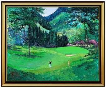 Mark King Large Original Golf Sports Acrylic Painting Signed Framed on Canvas