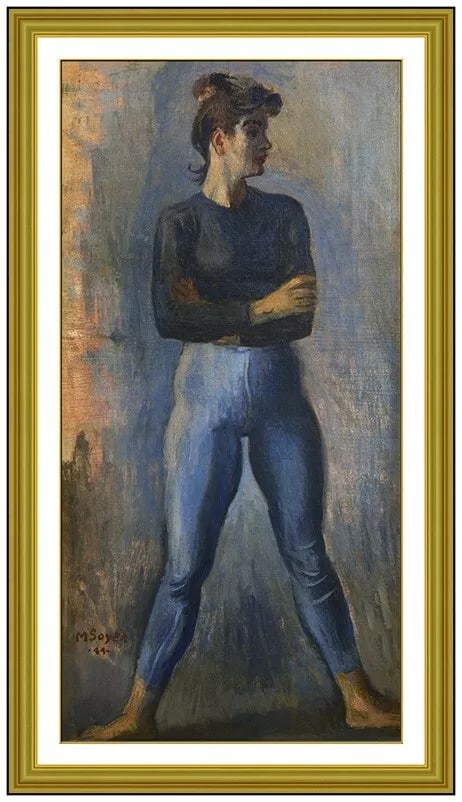 Moses Soyer Ballerina in Blue Original Oil Painting Signed 1944 Framed on Canvas: This lot includes:Gallery COA & free domestic shipping (*insurance and international shipping for an additional charge)Artist: Moses Soyer Title: Ballerina in Blue Medium: Oil Painting On CanvasSize: