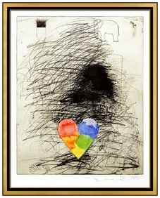 Jim Dine A Girl And Heart Dog Large Embossed Etching Signed Framed Artwork