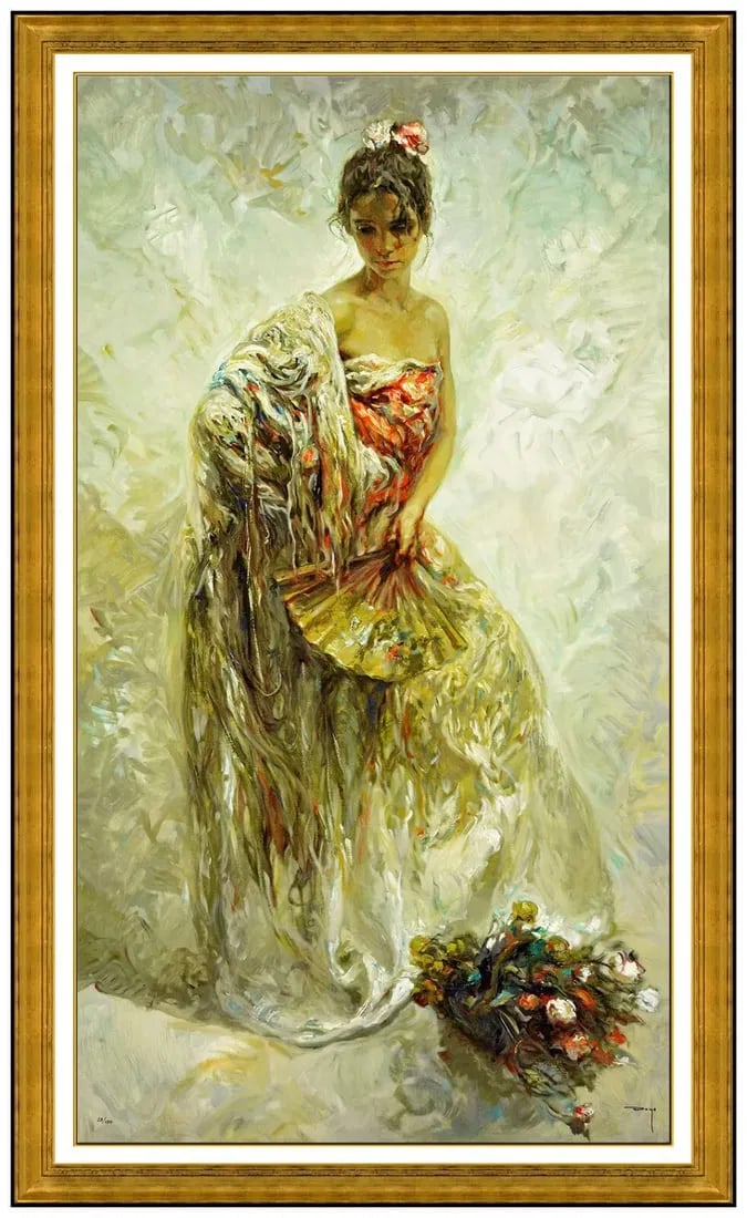 Jose Royo La Modelo Large Original Serigraph Signed Female Portrait Floral Art (1 of 6)