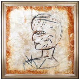 Jamali Large Original Portrait Pigmentation Painting Signed Framed on Cork